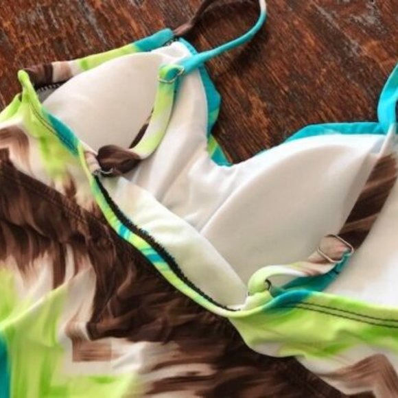 NWT * KIM ROGERS Swimsuit *Lime Brown Turquoise TANKINI Top + BIKINI Bottoms ~ S - Picture 4 of 7
